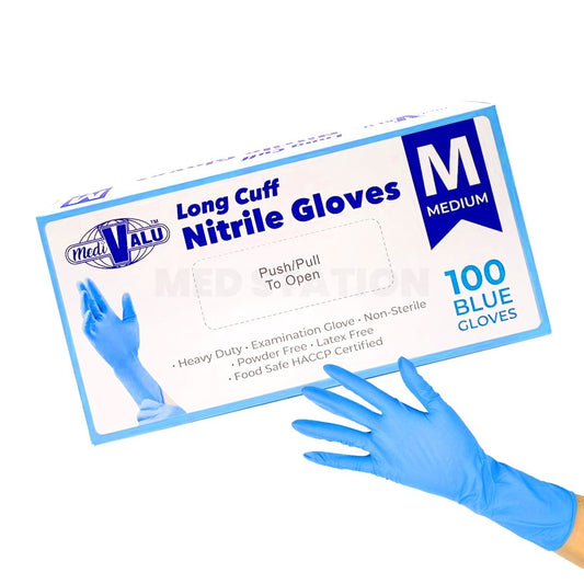 Long Cuff Heavy Duty Nitrile Examination Gloves Food Safe Certified Blue Pack of 1,000 (100PCS x 10 boxes) - Medium