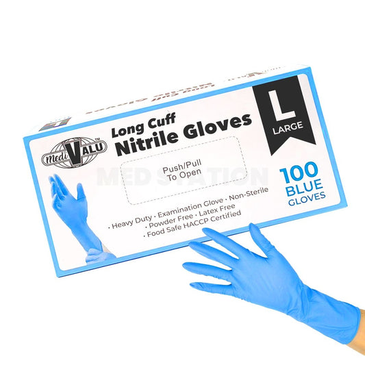 Long Cuff Heavy Duty Nitrile Examination Gloves Food Safe Certified Blue Pack of 2,000 (100PCS x 20 boxes) - Large